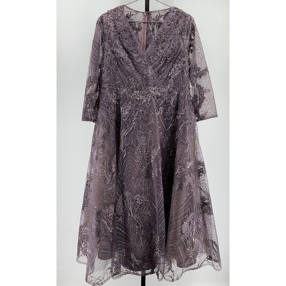 Mac Duggal Beaded Floral Grey Polyester A-Line Cocktail Dress Size 14 - Picture 5 of 5